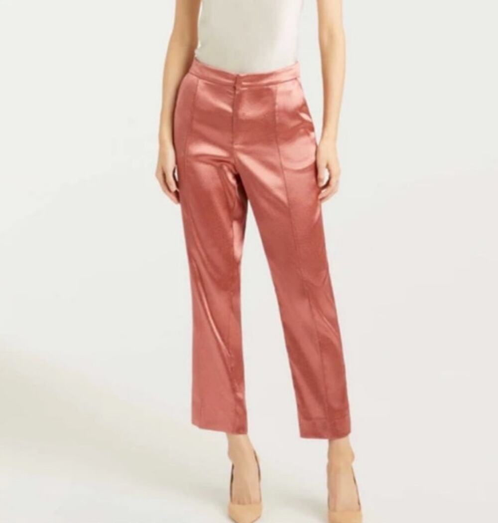 Cinq a Sept Women Satin Shiny Dress Pants Copper Pink 0 Fancy Vibrant Party Glam